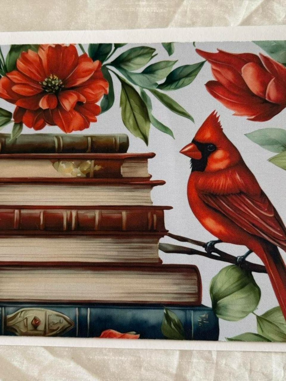 Cardinal & Books Mousepad - Red Floral Bird